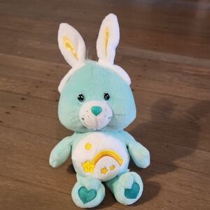 Wish Care Bears Easter Collection VTG 2003 Mint Green Plush w/Stars and Rainbow
